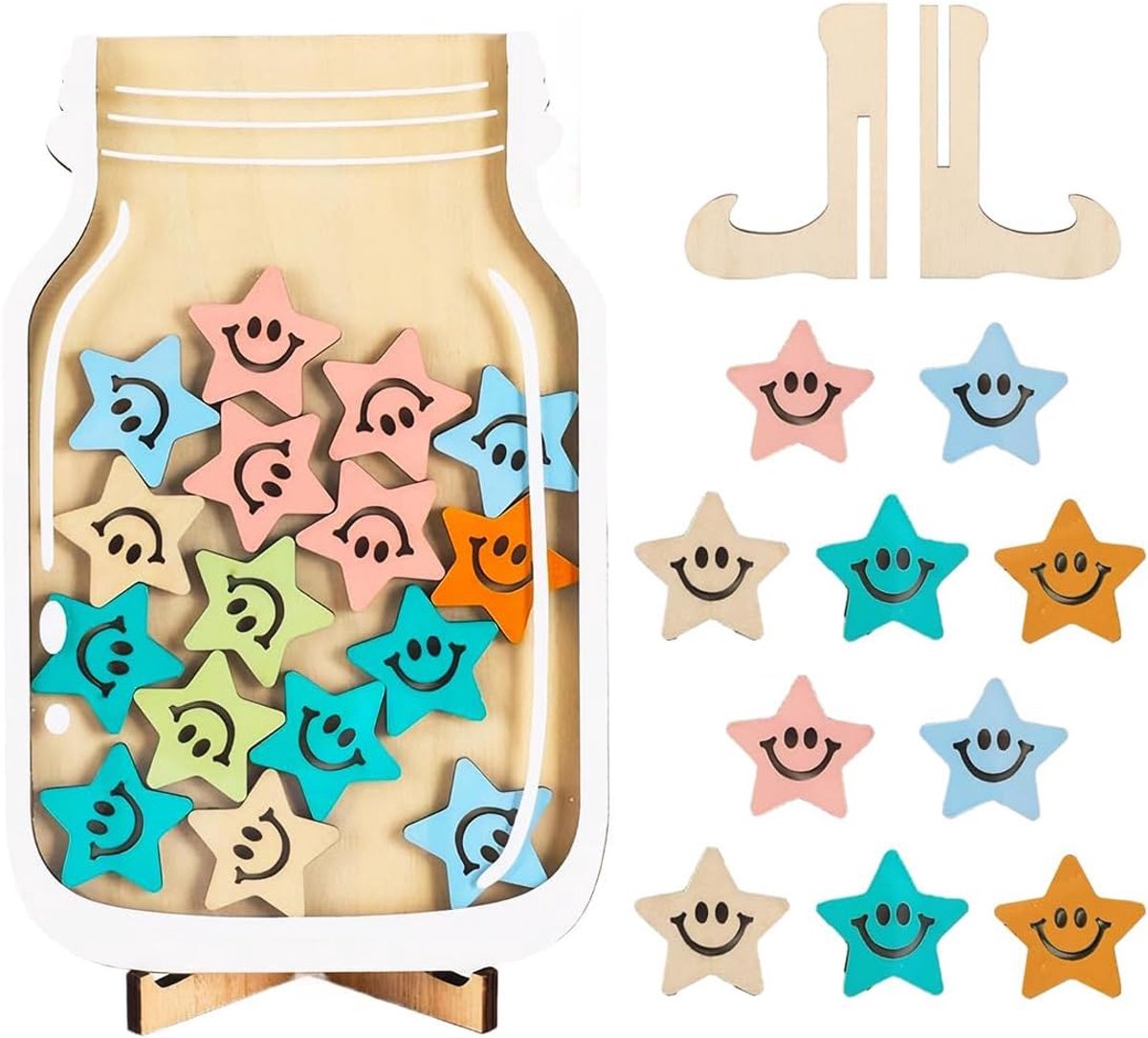 Beloningssysteem, beloningsglas voor kinderen met 25 sterren, houten