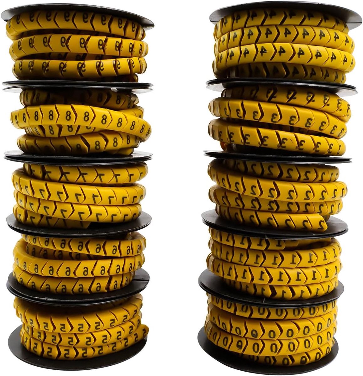 10 rollen met 0~9 kabelmarkeringsnummer, SRJQXH 4mm² kabelbinders, Ongeveer 160 capsules per rol, Draaddiameter tot 6mm, PVC-materiaal, Hoge taaiheid, Interne getande groef