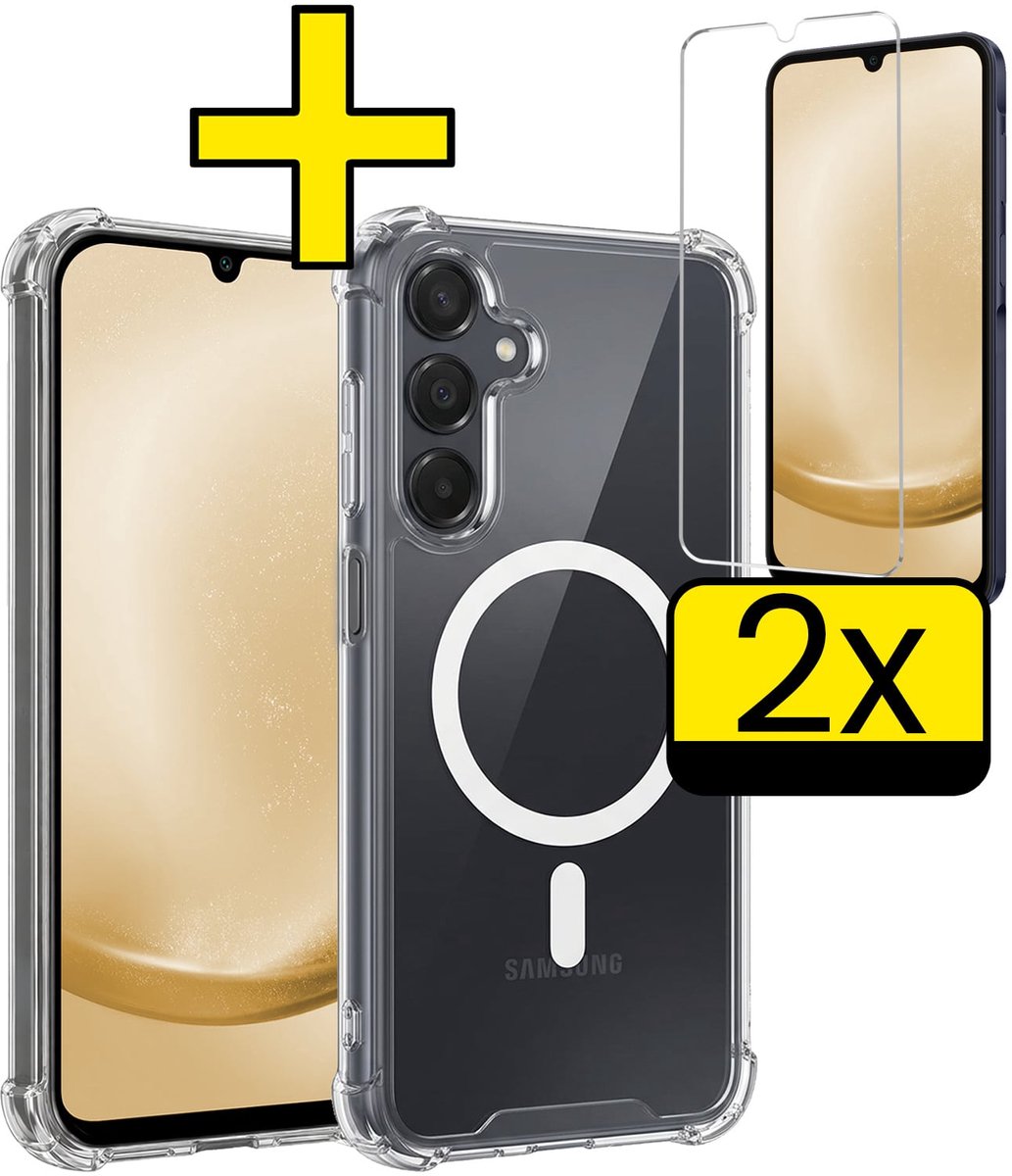 Hoesje - Met 2x Screenprotector - Geschikt voor Samsung Galaxy A25 - Magsafe Compatible - Sterk & Shockproof - Back Cover - Shock Proof Case - Telefoon Hoes - Telefoonhoesjes - Transparant
