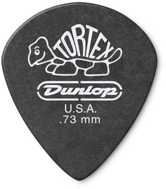 Médiator noir avec tortue Tortex et logo Dunlop. U.S.A. .73 mm.
