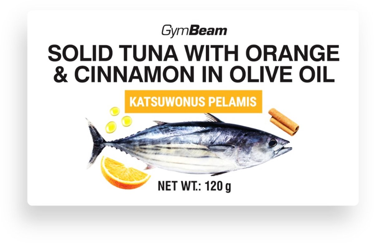 GymBeam Tonijn in olijfolie met sinaasappel en kaneel 120 g