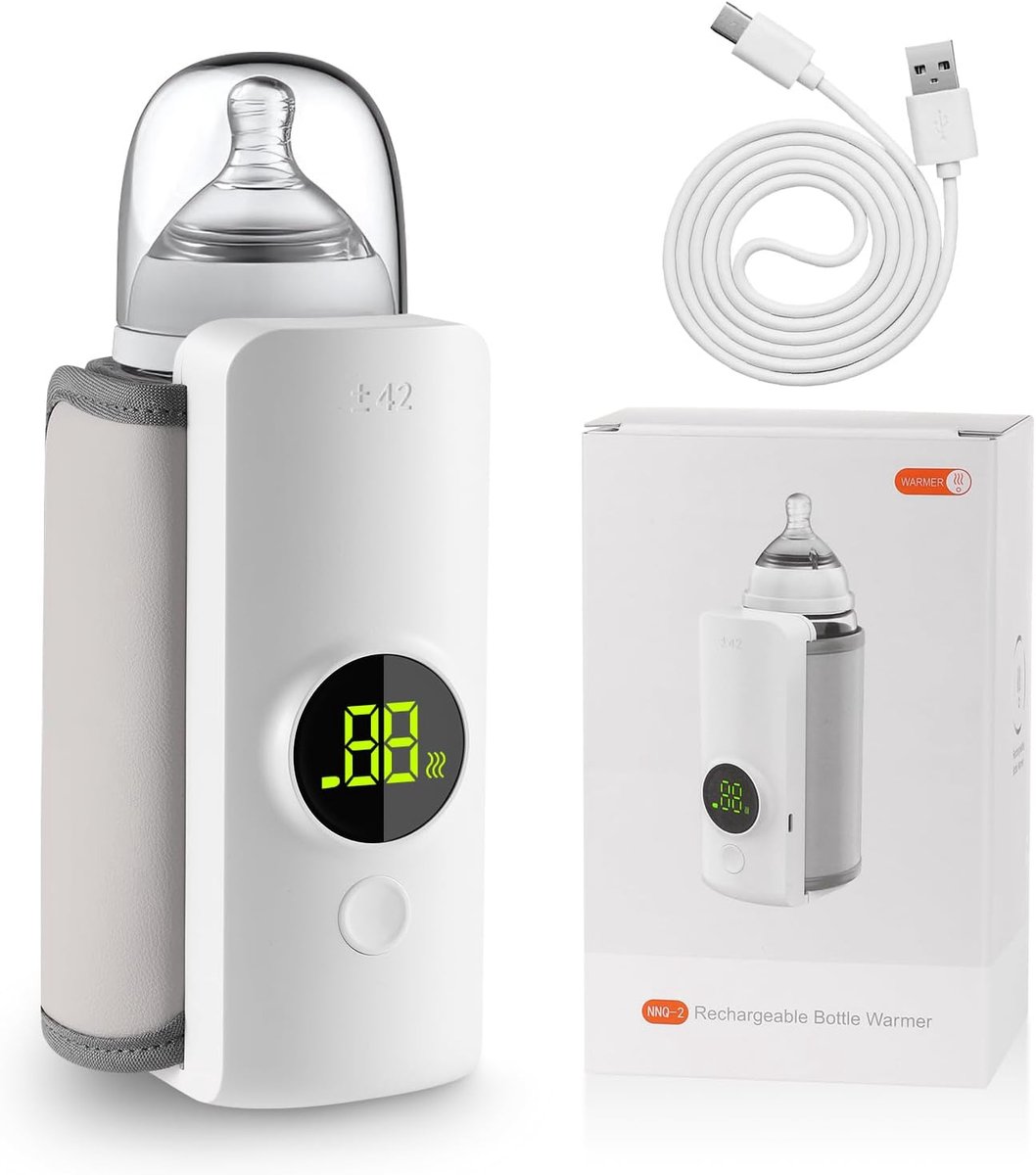 SnelShoppen - Draagbare Flessenwarmer voor Baby's Onderweg met LED-Display, Draadloze Babyflessenwarmer voor Reizen, Ideaal voor Camping en Op Reis, C