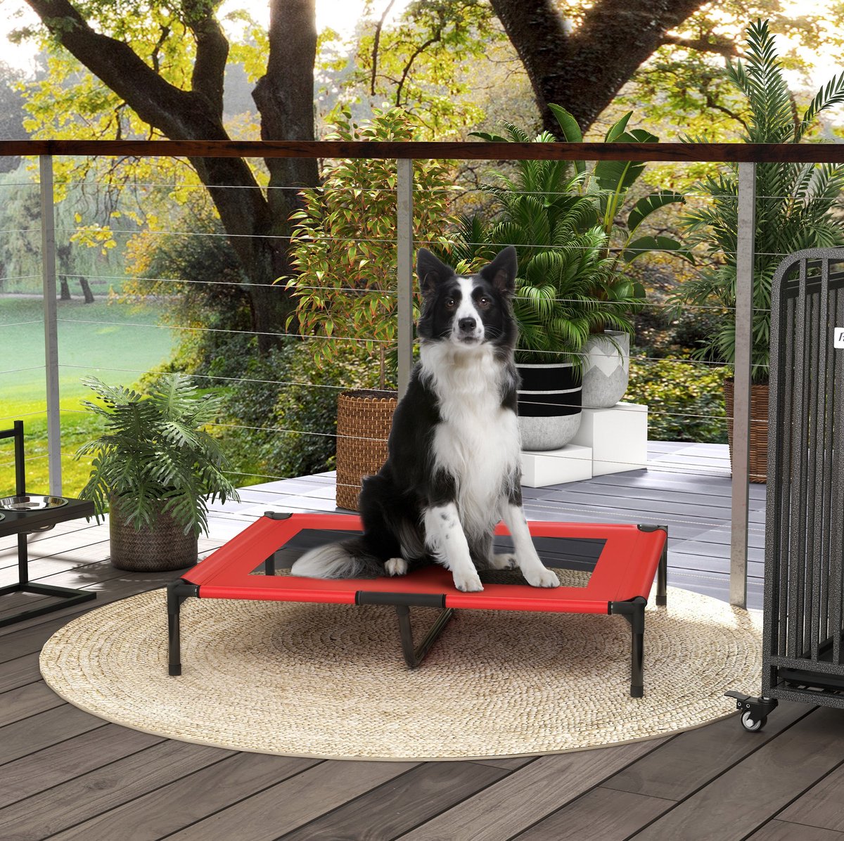 REDOM - Verhoogd hondenbed voor grote honden - Metaalframe met Oxford stof en ademende texteline - Outdoor hondenbed - Rood - 92 x 76 x 18 cm