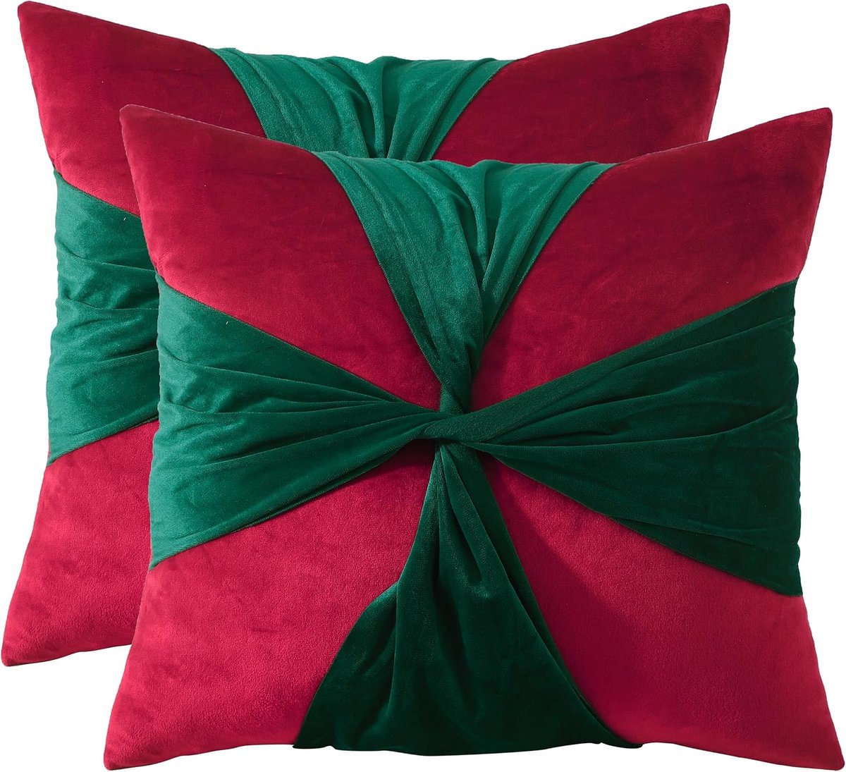SnelShoppen - Set van 2 Rode Fluwelen Kerst Kussenslopen 45x45cm - Zachte Decoratieve Kussens voor Bank, Bed en Woonkamer - Perfect voor Kerstfeest en