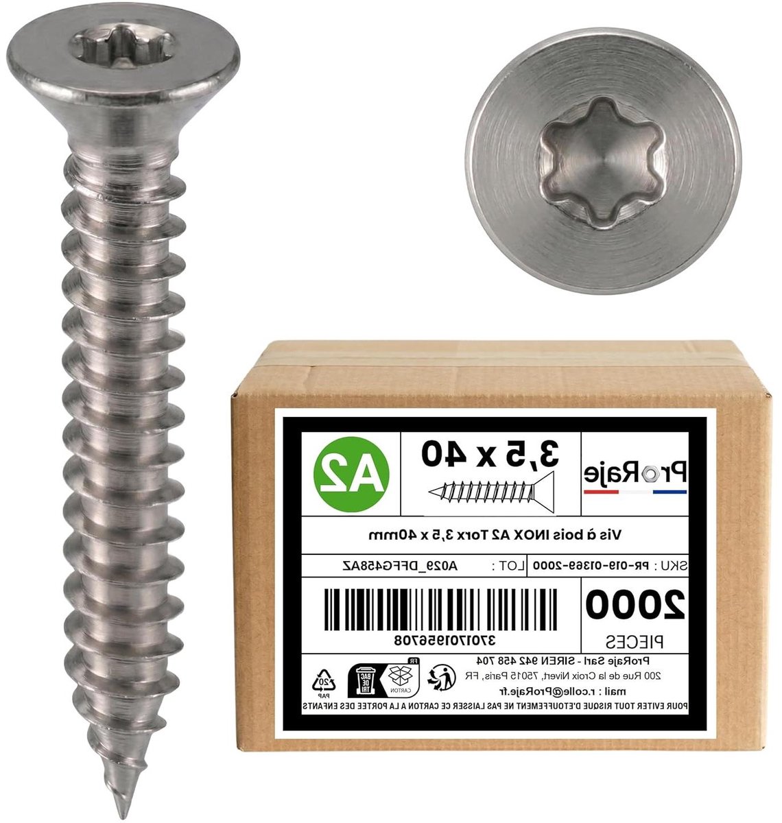 Houtschroeven - Schroeven RVS - Houtverbindingen Maken - Verzonken Torx Kop - 35 x 40 mm - Roestvrij staal