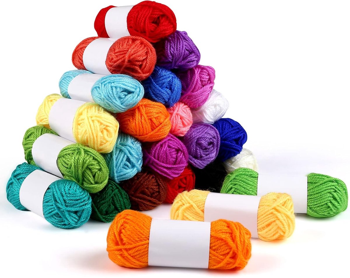 Wol haken, breiwol, haakwol, katoengaren voor haken, winter, ideaal voor kleding, 24 verschillende kleuren, 4 bollen, 15 g bol