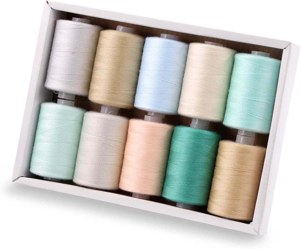 10 stuks naaigaren, 10 kleuren polyester draad, 1000 m per spoel naaidraden voor naaimachine, hand naaien - koele tinten