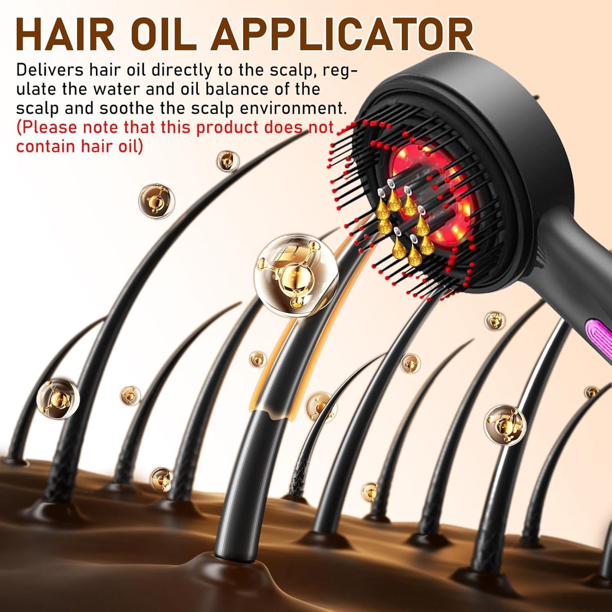 Elektrische Hoofdmassager met 2-in-1 Functie, Massageborstel en Haarolie Applicator, 3 Modi, Rood Licht en 360° Beweging voor Ontspanning en Haarverzorging