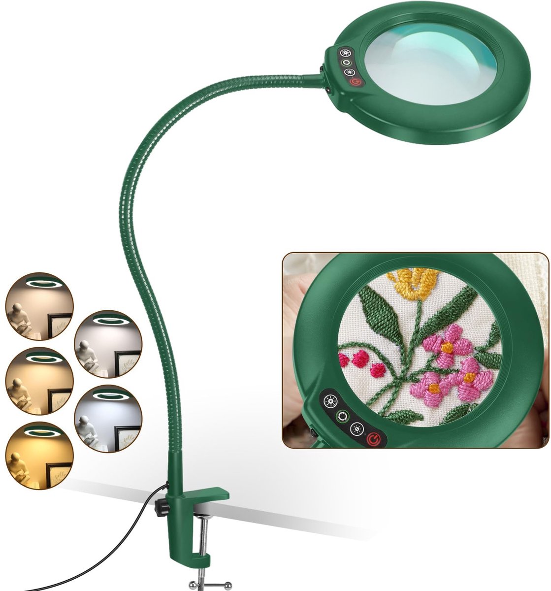 Omgoods - 12x Vergrootglas met Licht en Klem - Flexibele Magnifying Lamp