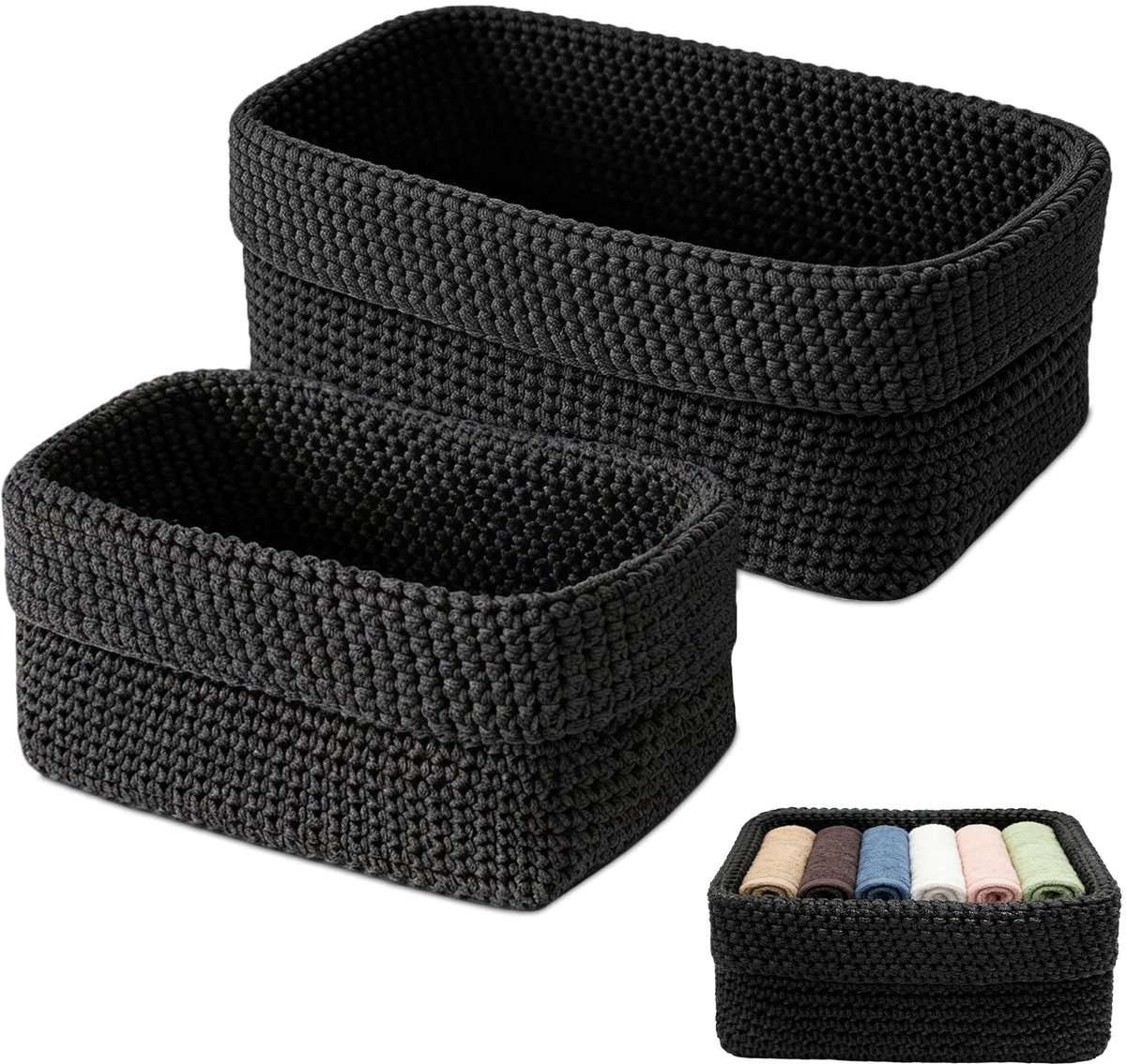 Opbergmand Set 2 Stuks - Hangende Mand Organizer - Metalen Opbergmand voor Handdoeken, Keuken, Badkamer, Cosmetica en Sieraden - Ruimtebesparende Badkamer Organizer - Zwart