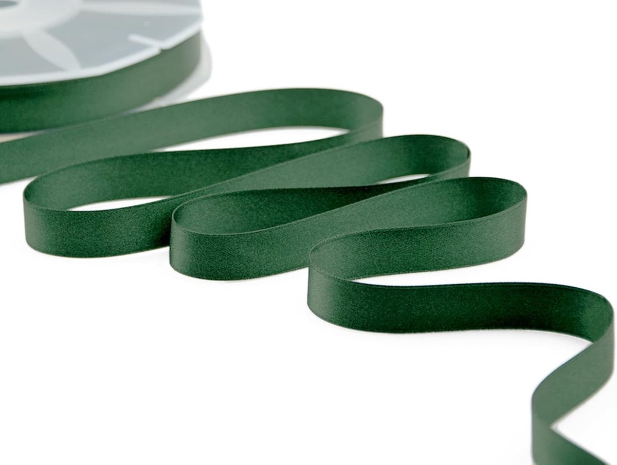 - Dubbelzijdig satijnen lint, Italiaanse stof - bosgroen, 16 mm x 50 m