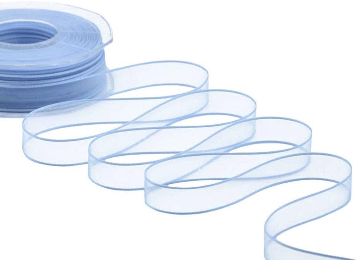 N1115_593_50 Geborduurd Organza sluierlint, Baby Blauw, 11,5 x 11,5 x 3,5 cm