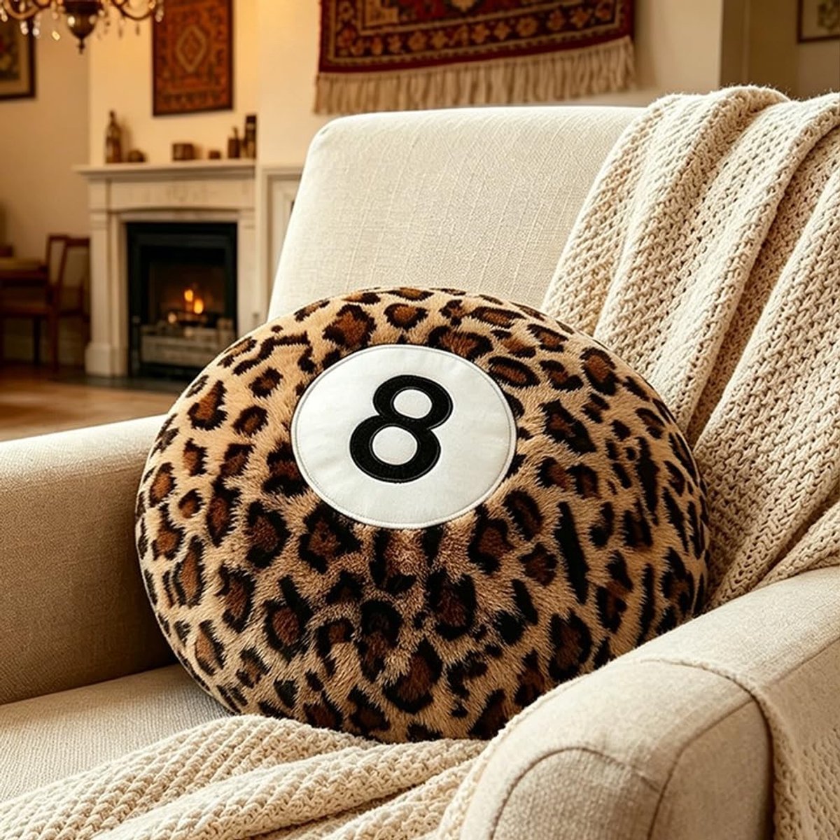 Omgoods - Cheetah Leopard Kussen Rond - Zacht Pluche Dekkussen Met Leo Print