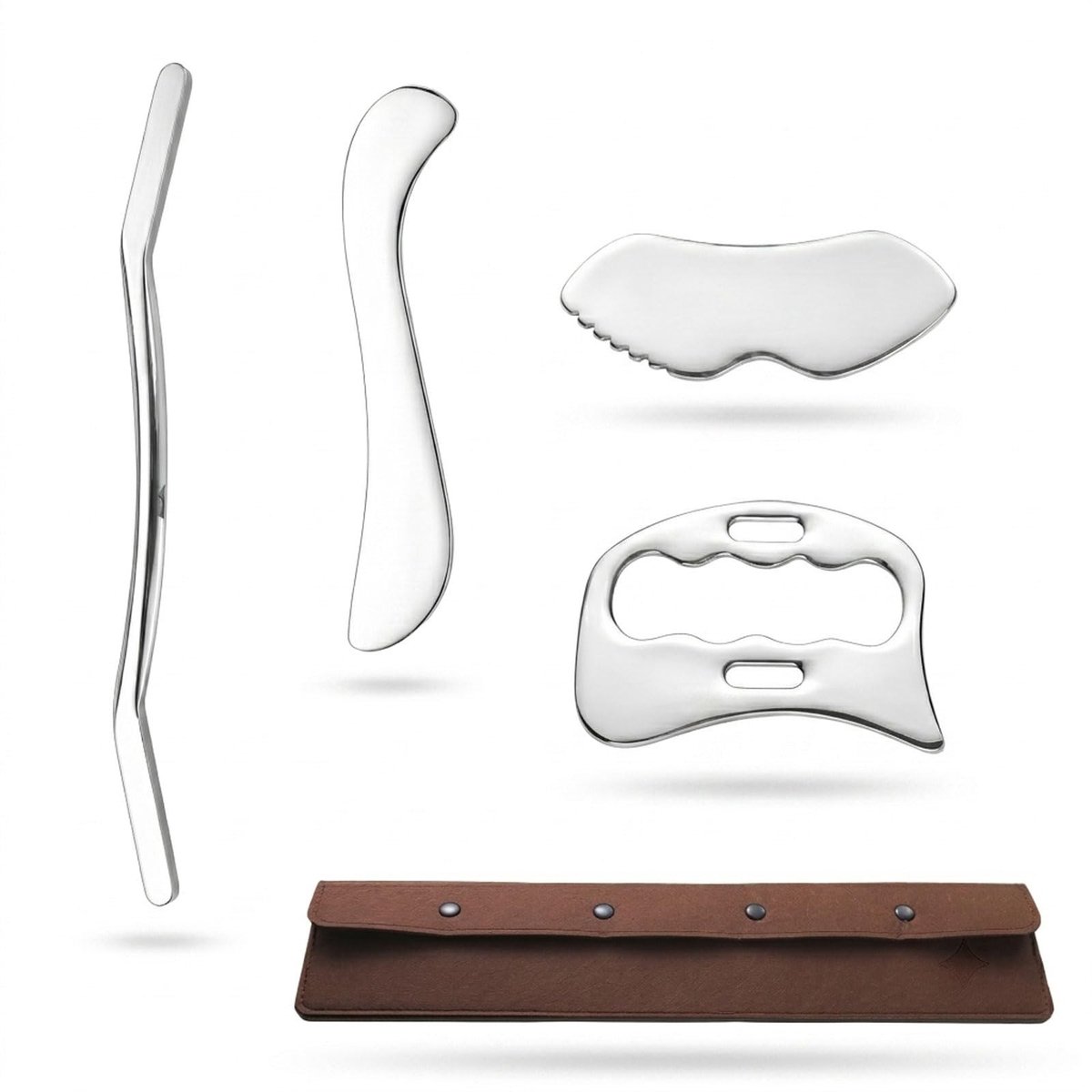 Omgoods - 4 Stuks Gua Sha Massageapparaat - Roestvrij Stalen Set voor Gezicht en Lichaam