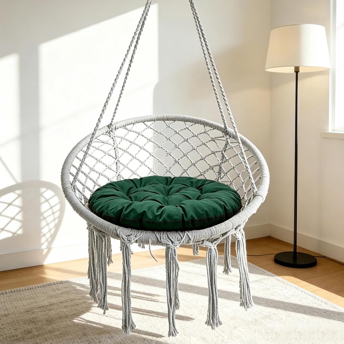 Zacht en waterdicht rond zitkussen voor hangstoelen en schommels, ideaal voor buitengebruik, donkergroen (60 x 60 cm)