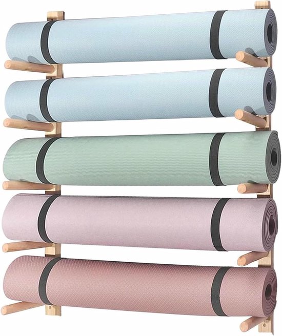 Yogamat Opbergrek - Fitness Organizer - Thuis Sporten - Massief Houten Constructie - Meerdere Lagen - Houtkleur van Yogamat — afbeelding 4