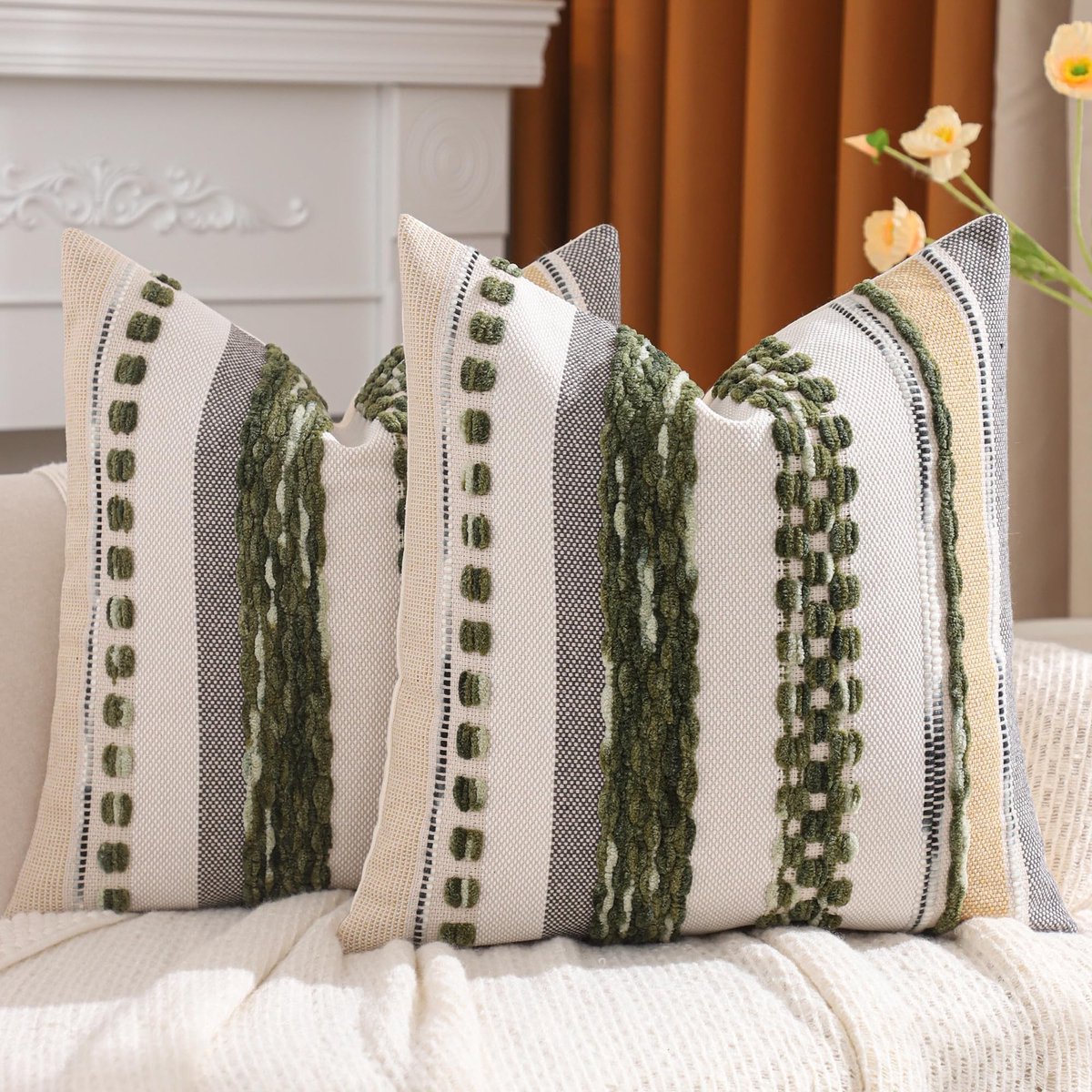 Omgoods - Set van 2 Chenille Kussenhoezen 45 x 45 cm Donkergroen
