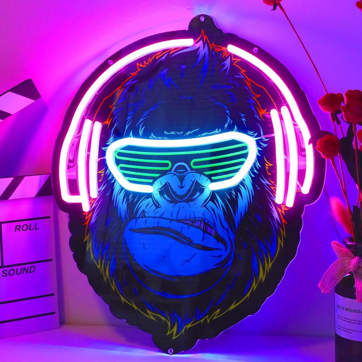 Neon oranje orang-oetan geprint UV LED orang-oetan neon lichten voor mannenholte, acryl muurdecoratie, portret-oriëntatie 1 stuk