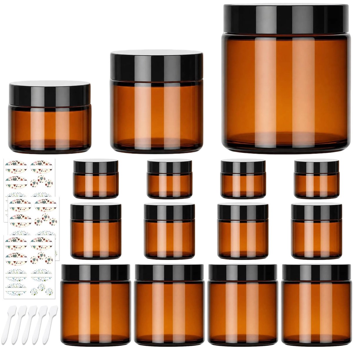 Omgoods - 15 Stuks Amberkleurige Glazen Potten met Deksels - Cosmetische Containers voor Crèmes en Lotion