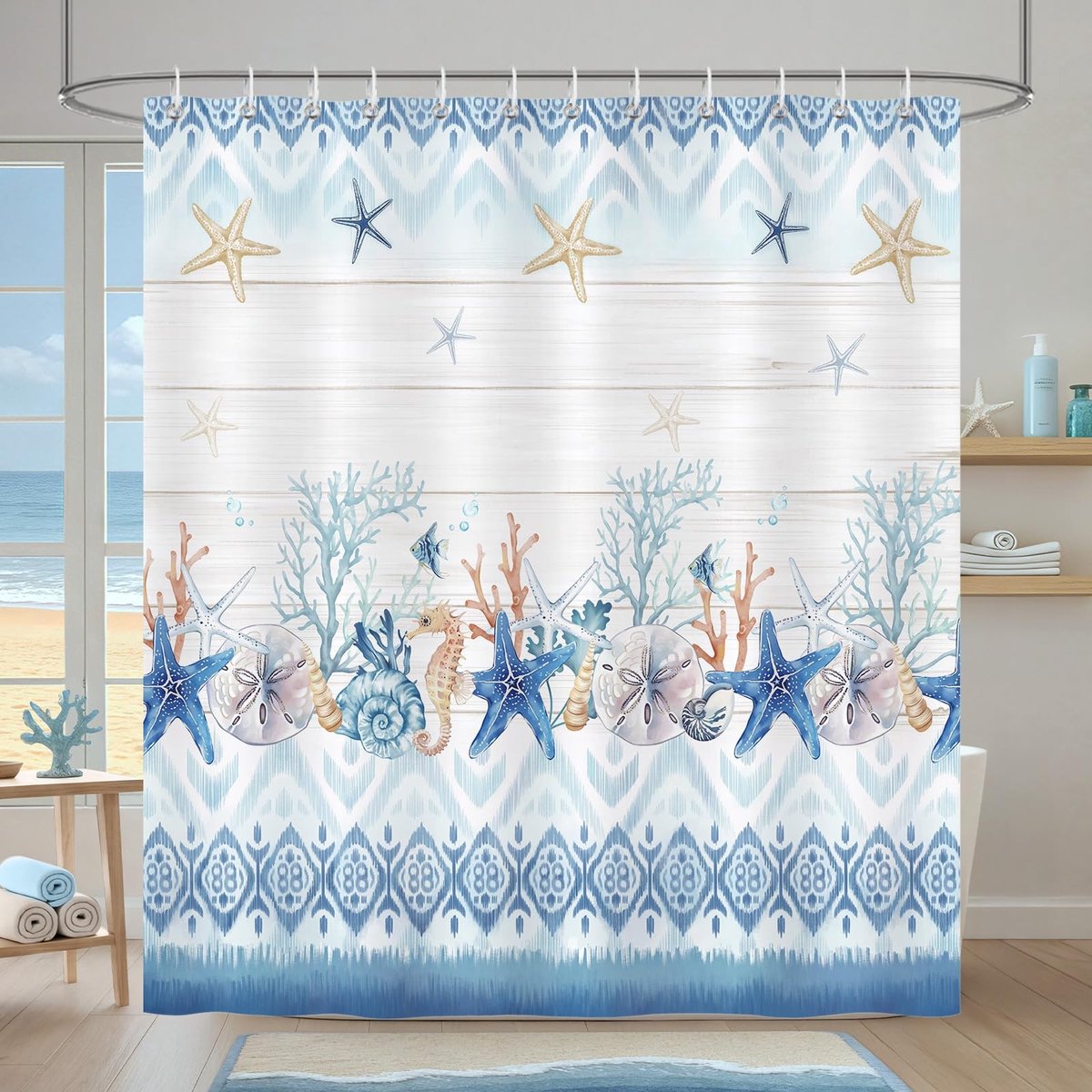 Omgoods - Kustthema Douchegordijn 180 x 180 cm Waterafstotend