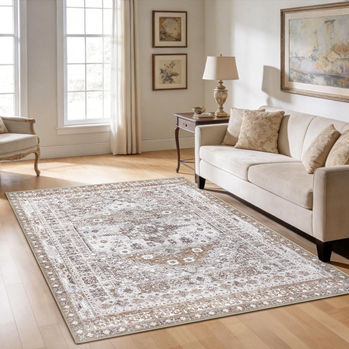 Omgoods - Vintage Wasbare Tapijt 120 x 180 cm - Bruin Antislip Voor Woonkamer en Slaapkamer