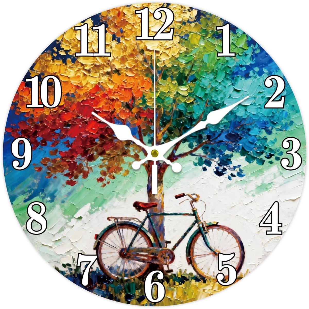 Omgoods - Kleurrijke Levensboom Patroon Wandklok - 12 Inch Ronde Muurklok voor Slaapkamer en Kantoor