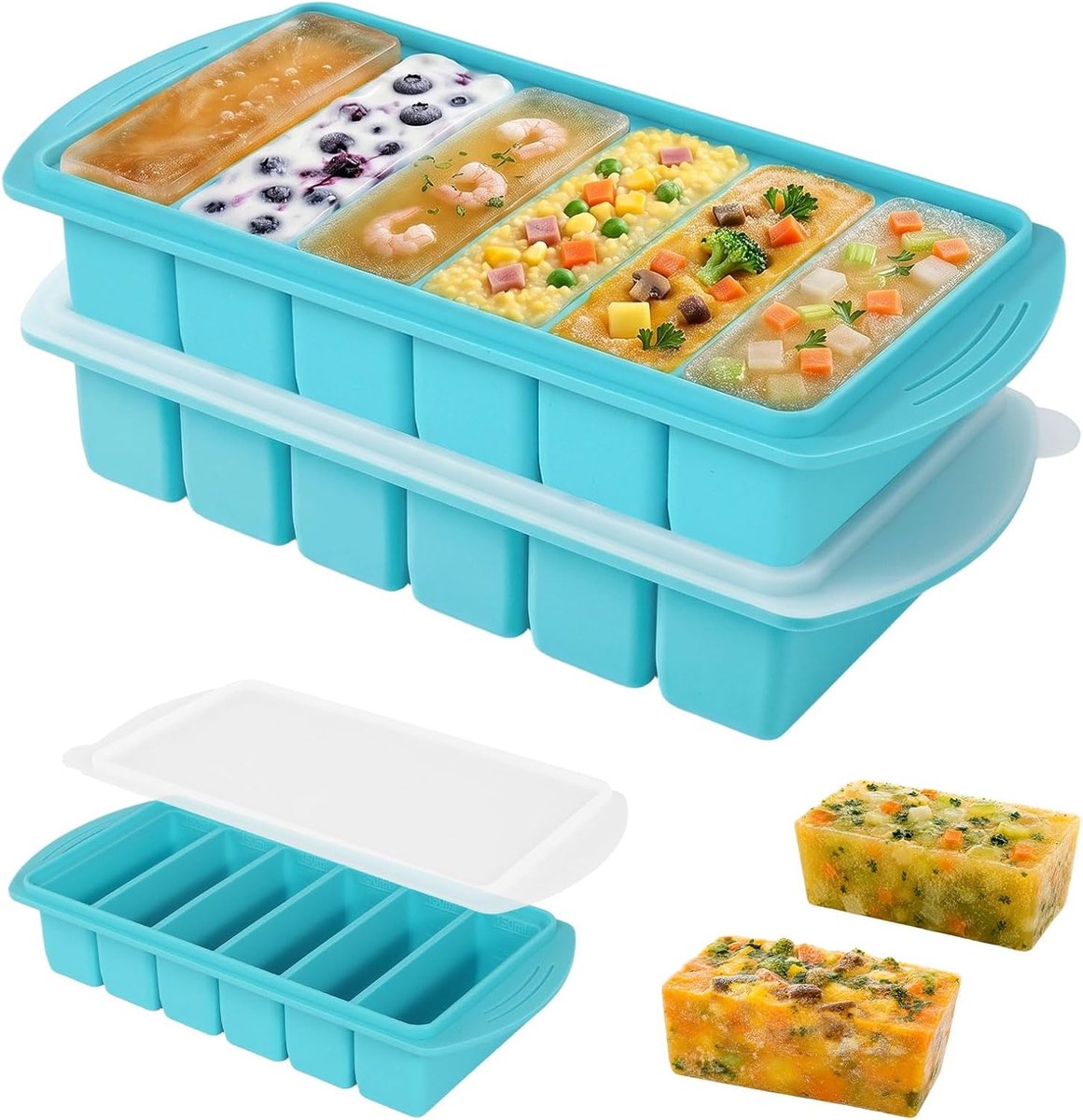 2 stuks siliconen vriesvormen met deksel, bewaren van 125/250 ml bouillon, soepen, invriezen container voor soep en bouillon, BPA-vrij, stapelbaar voor meal prep en vriezer