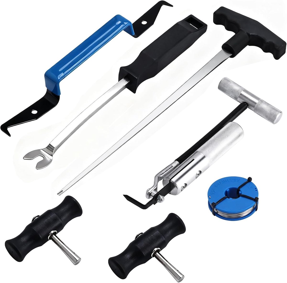 7-delige voorruit-demontagegereedschap, autoruitreparatieset met snijdraad, handgrepen, trekblad, bekledingsgereedschap, voor het verwisselen van voorruit en achterruit