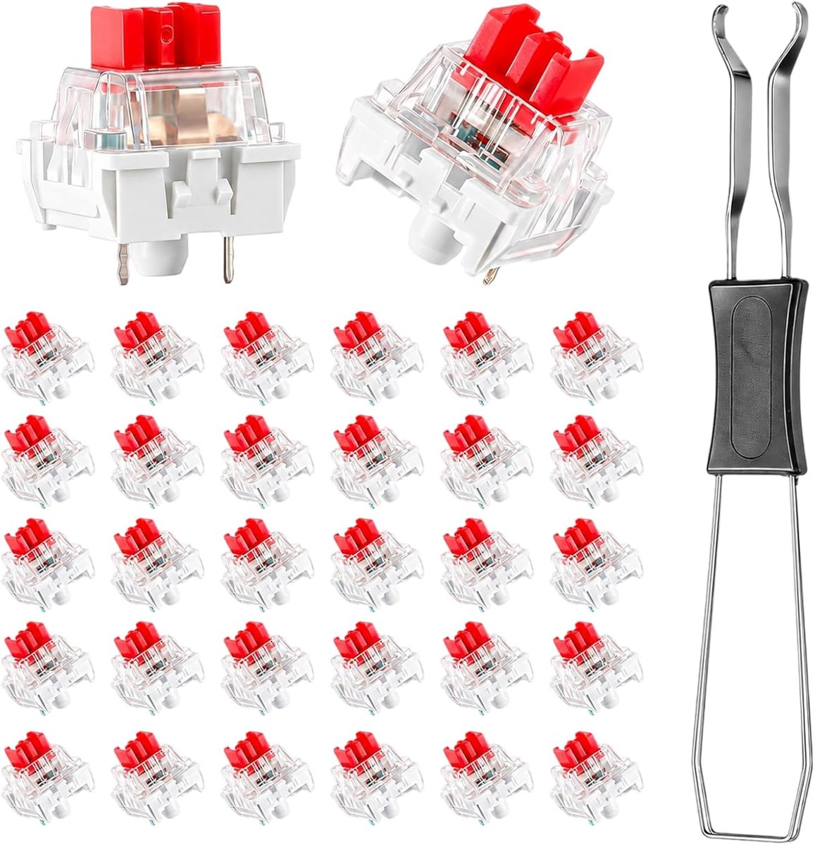 Taster, 50 stuks toetsenbordschakelaars & switches voor toetsenborden, 3-pins rode toetsenbordschakelaars, vervanging voor gamingtoetsenborden, stofdicht met key puller