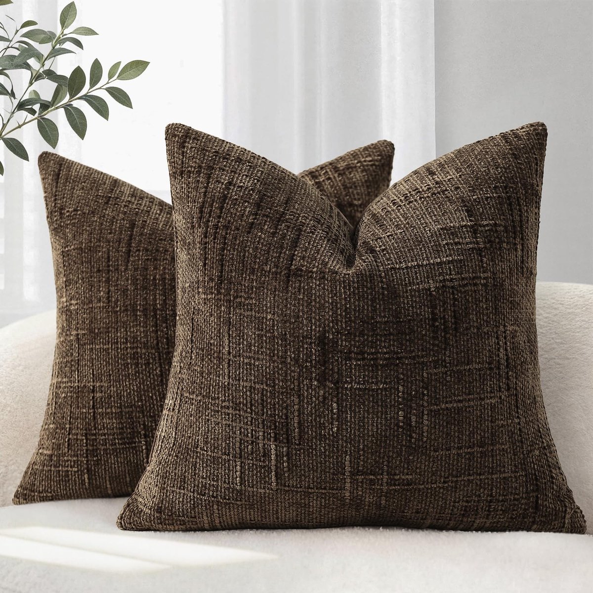 Omgoods - Set van 2 Chenille Kussenhoezen 40x40 cm - Bruin voor Woondecoratie