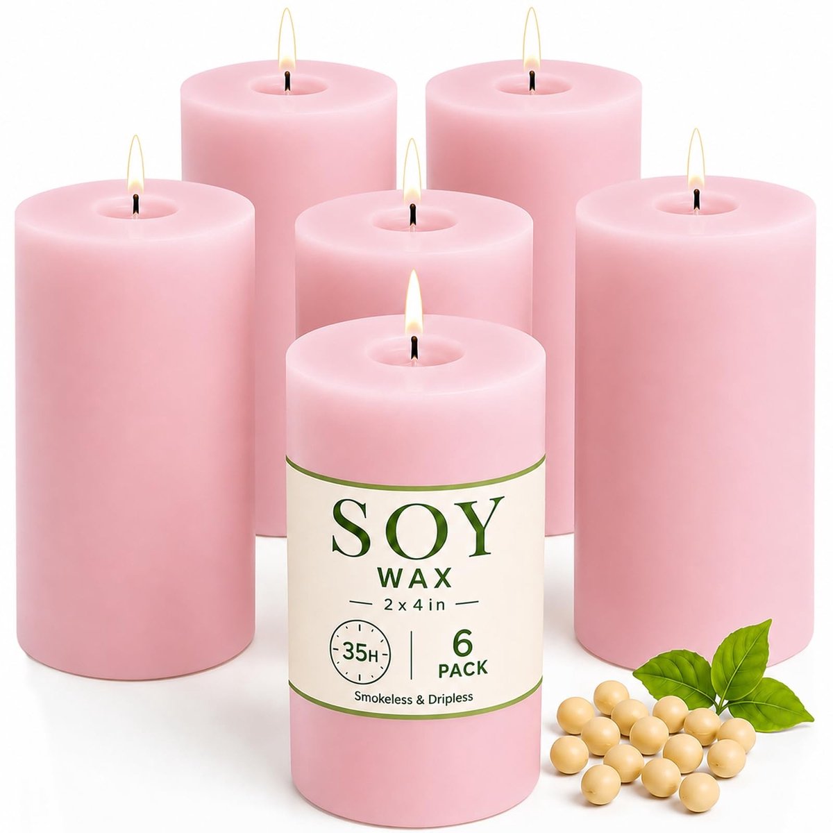 Omgoods - Soy Pillar Kaarsen 210 Uur Handgemaakt Roze Geurloos voor Valentijnsdag