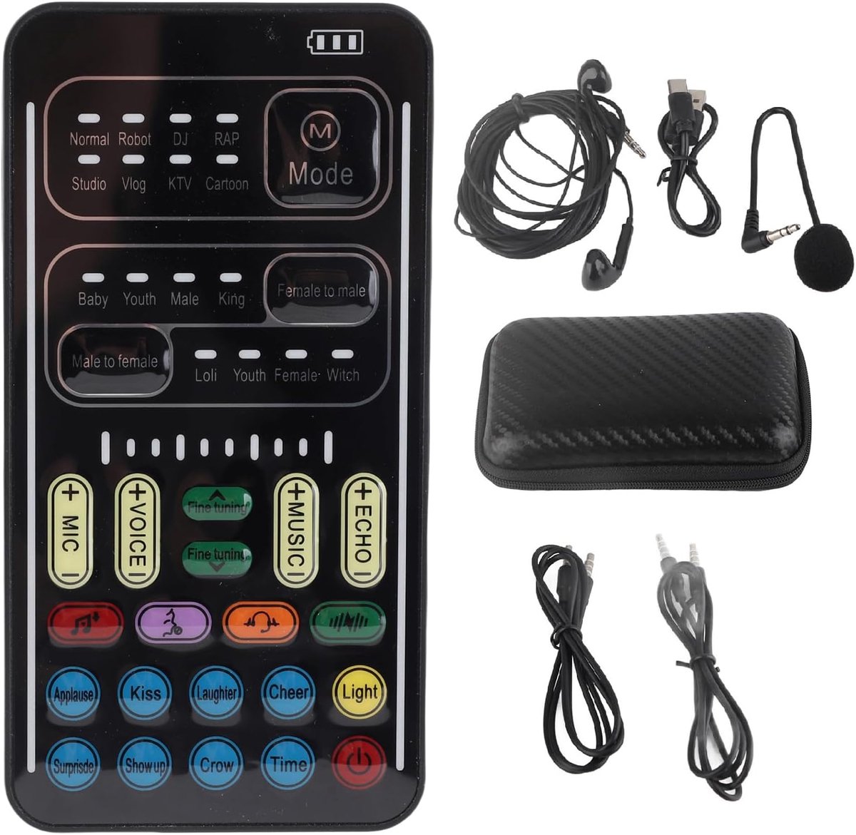 Voice Changer Set, Draagbare Handmicrofoon Voice Changer, met 8 Verschillende Geluiden en Geluidseffecten, LED-verlichting, Plug and Play, voor Mobiele Telefoon PC (Engelse