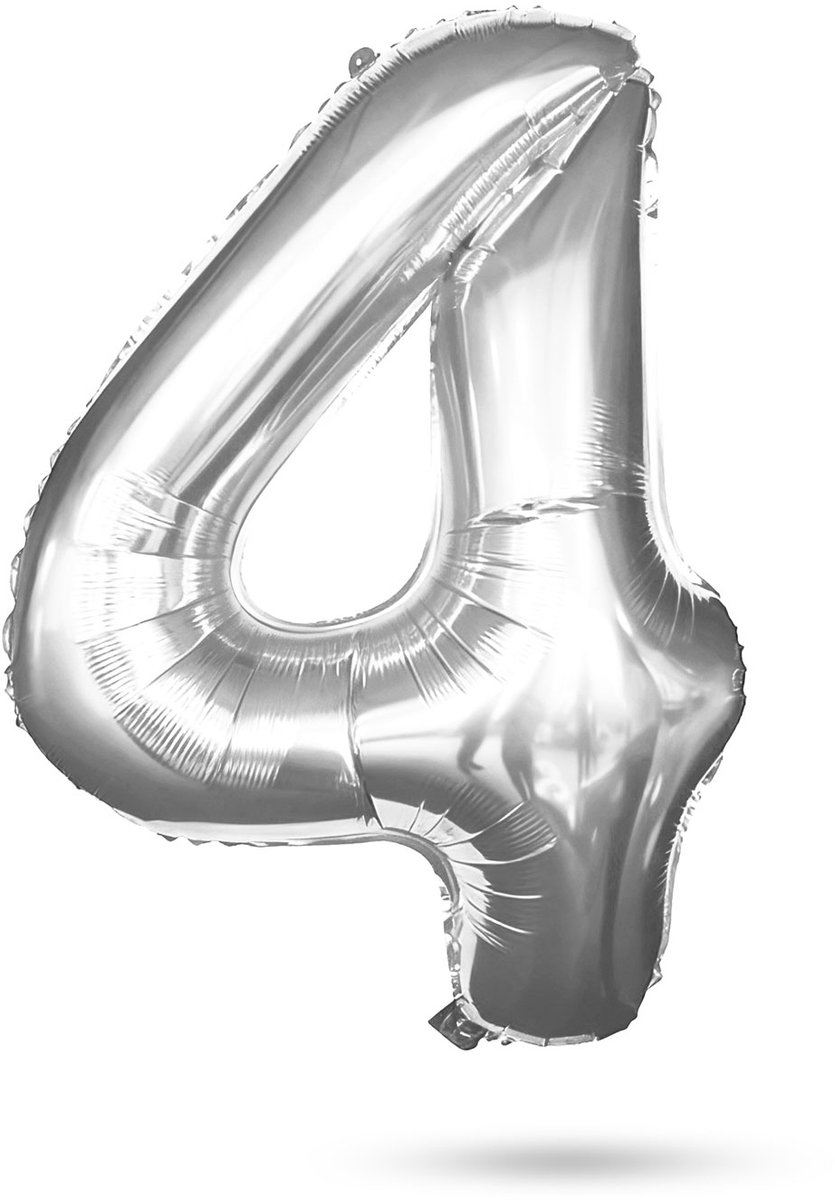 Folieballon Cijfer 4 Zilver 40 Inch - XXL Verjaardag Ballon - Helium Ballon - Nummer Ballon - Feestdecoratie - Herbruikbaar [58085-04]