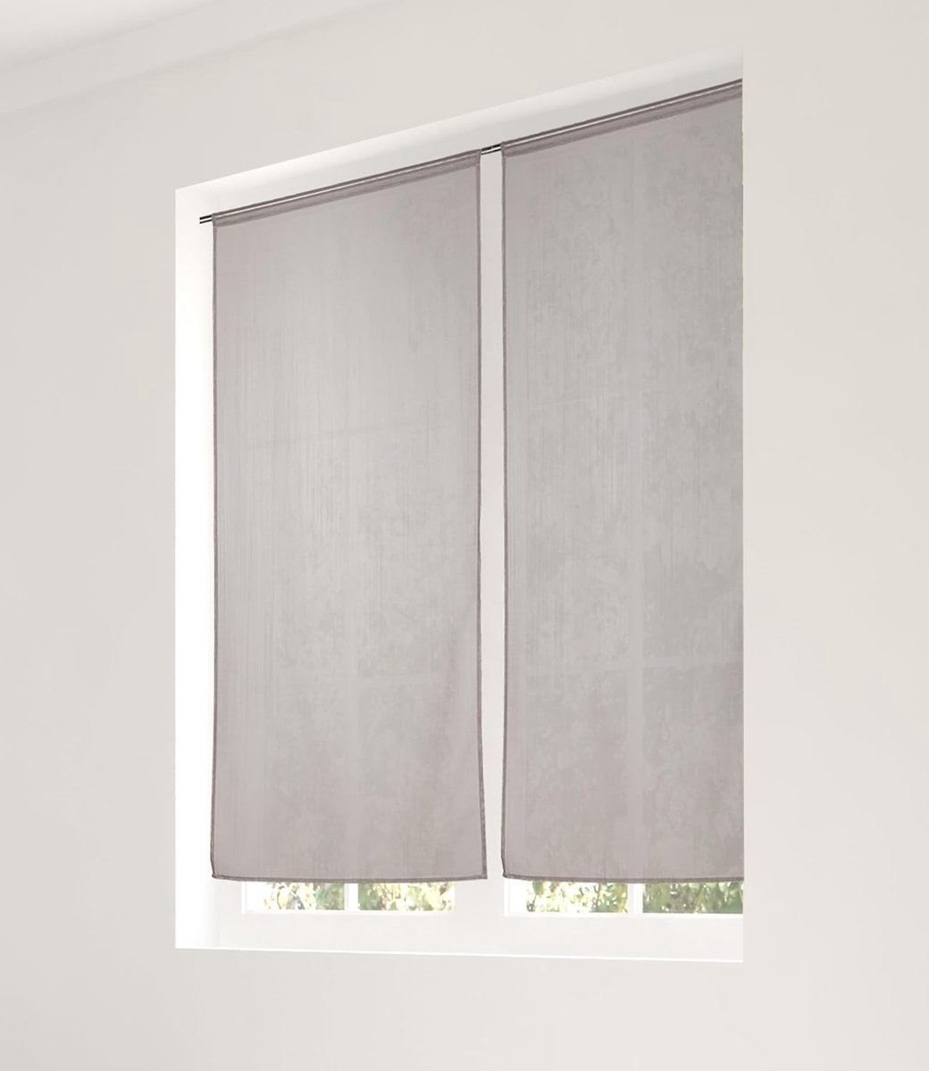 Gordijn, paar beglazingen, stangdoorvoer, grijs, 60 x 140 cm, 100% polyester, Oeko TEX gecertificeerd, geweven en geverfd in Frankrijk, collectie Etamine Frosted