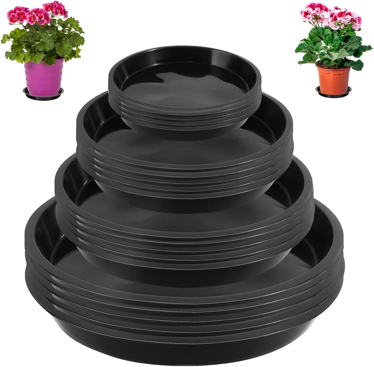 Schotels voor bloempotten Plantenschotel voor Tuin bloempotonderzetters plastic Plantenbakken 11/15/17/21 cm plantenonderzetters voor binnen en buitenplanten (zwart)