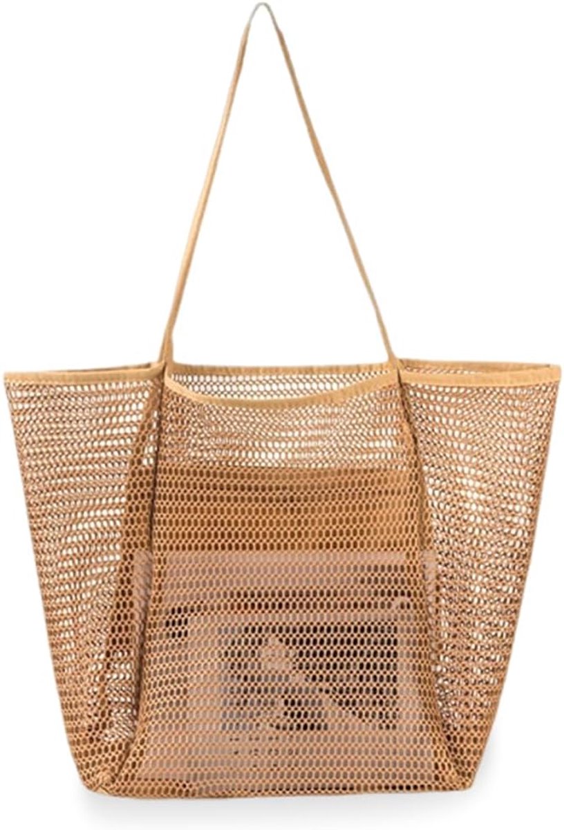 Dailygoods- Strandtas Grote Capaciteit - Opvouwbare Handtas - Mesh Design - Waterdicht - Met Ritsvak - Slijtvast Nylon - Boodschappentas