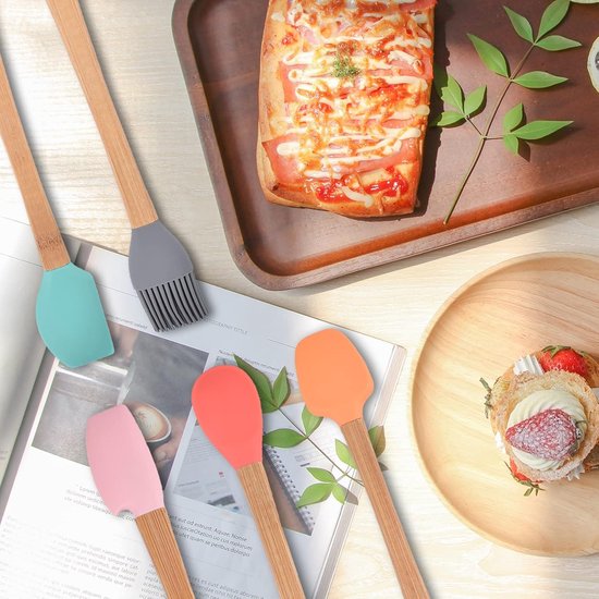 Keukengerei met Siliconen Spatel, Kooklepel, Borstel, Keukengerei Set Gebruiksvoorwerp Set met Siliconen Schraper Mini Spatel voor Mengen Koken Bakken 5 Stuks — afbeelding 4