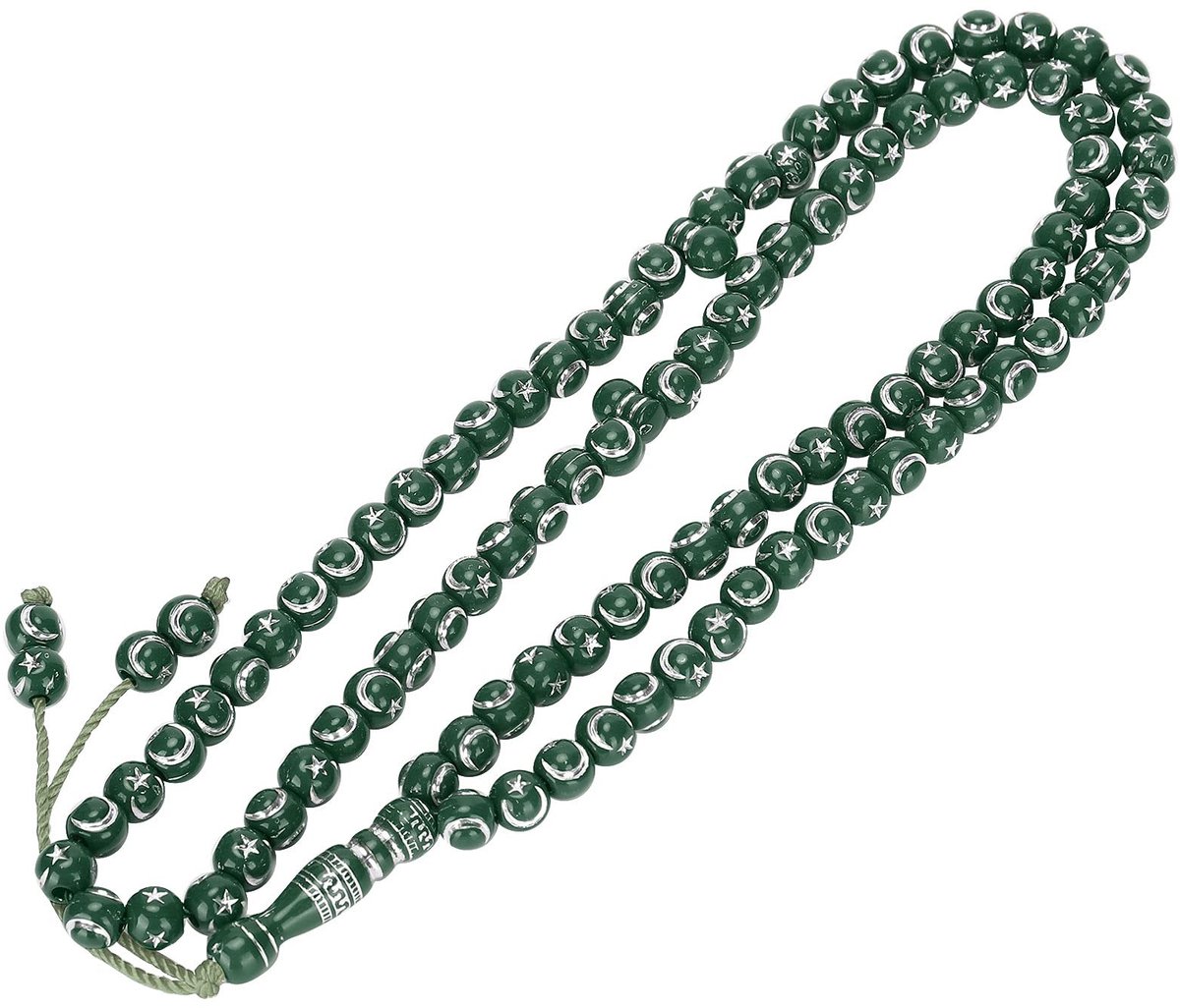 Dailygoods- Rozenkrans Hars - Moslim Rozenkranskralen - 33 Kralen - 49 cm - Slagvast - Milieuvriendelijk - Maan en Ster Gravure - Gebedskralen