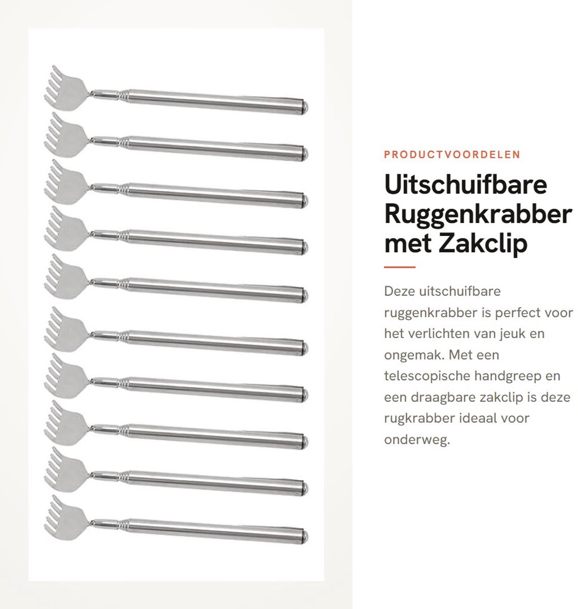 Dailygoods- Ruggenkrabber Uitschuifbaar - Telescopische Handgreep - Opvouwbaar - Draagbaar - Voor Jeukverlichting - Metalen Constructie - Backscratcher