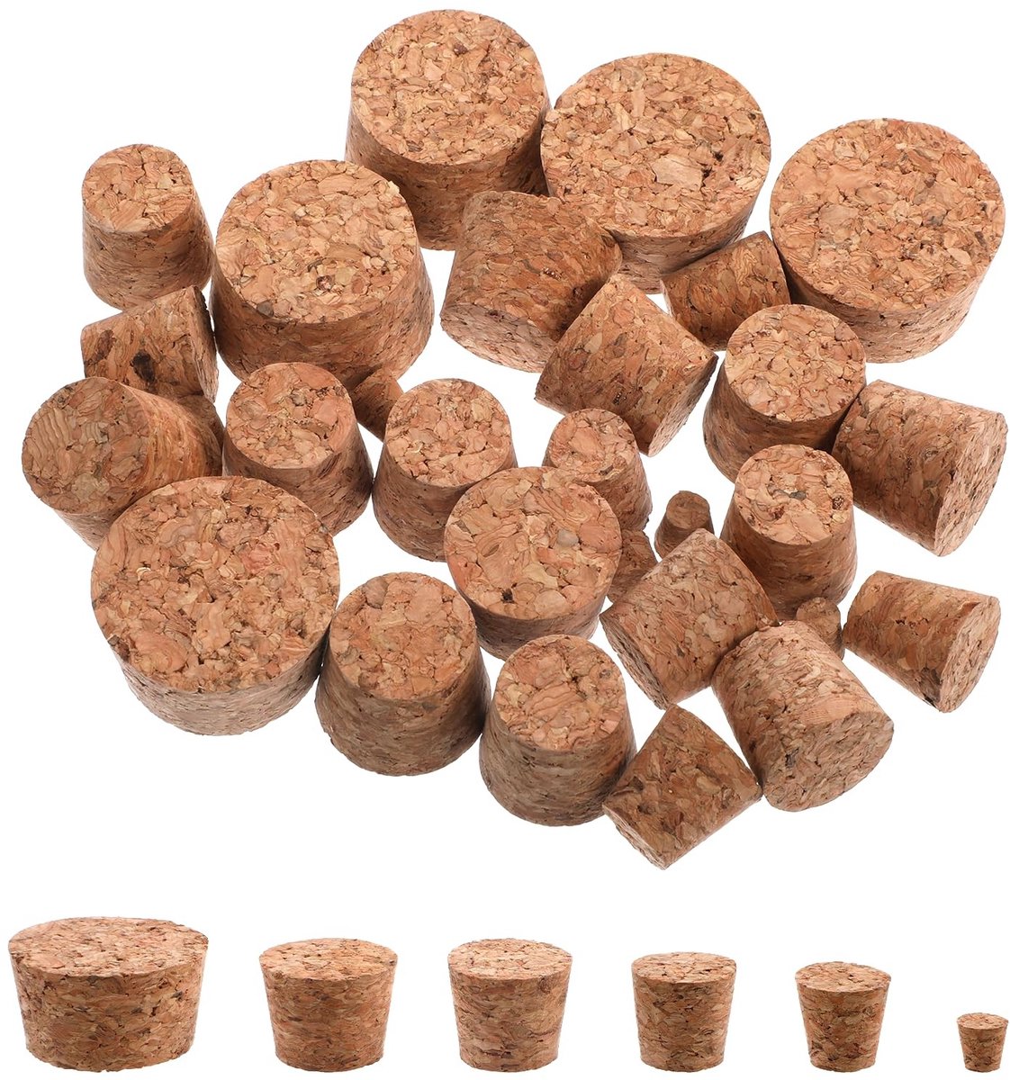 Dailygoods- Kurkstop 30 Stuks - Conische Kurkstop - Kurken voor Flessen - Doe-Het-Zelf Handwerk - Houtkleur - Diverse Maten - Fleskurken
