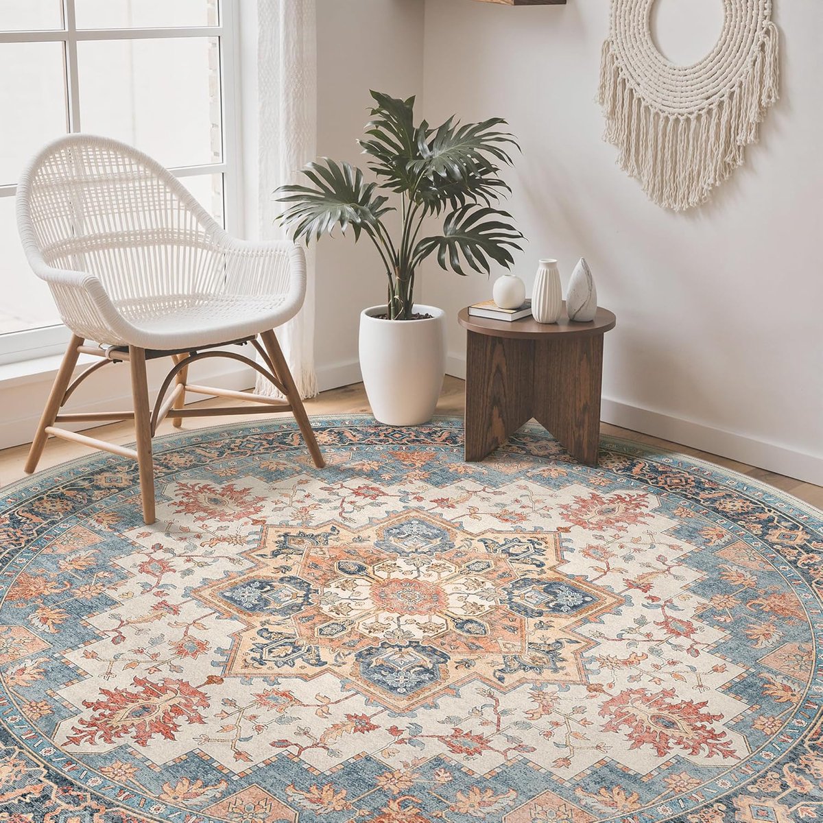 Vloerkleden voor de woonkamer, extra grote vloerkleden, boho-vloerkleed, groot antislip vloerkleed, slaapkamer, eetkamer, kantoor, Koraalblauw