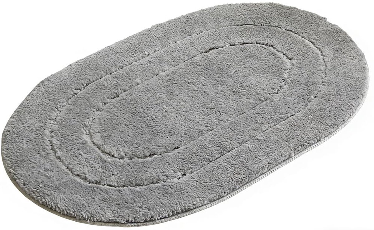 grijs, ovaal, 40 x 60 cm, microvezel badmat met antislip structuur, machinewasbaar, kleine badmat voor badkuip, badkamer en wastafel
