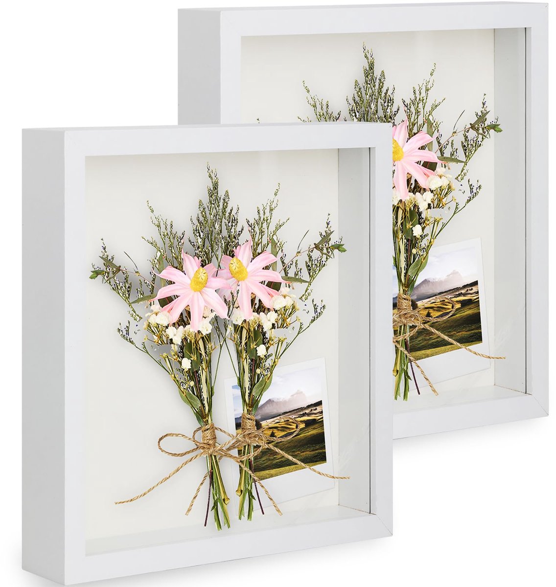 3D Fotolijst 28x35 cm (11x13,8 inch), 2 Stuks Framediepte Displayframe voor Object voor Bloemen, Souvenirs, Diamantschilderij - 3 cm Diepte/Wit