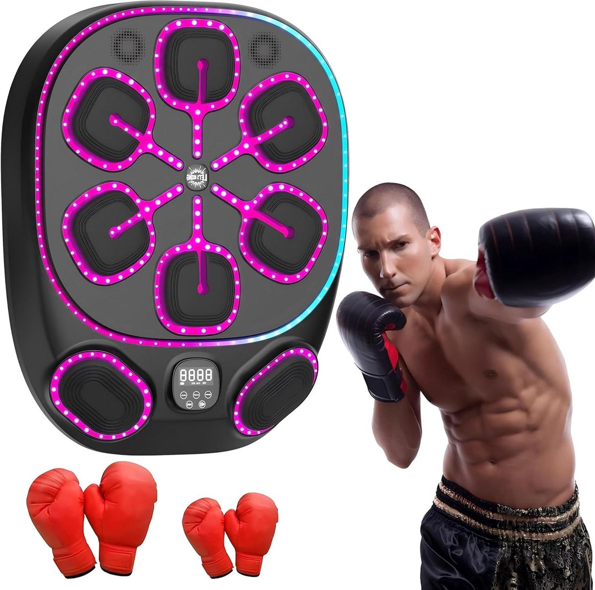 Muziek Boksmachine - Bokstraining Apparaat - Thuis Fitness - Vergroot Slagoppervlak - 60 cm Impactoppervlak - Zwart