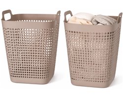 Storage Solutions Wasmand - 2x - beige - 48 liter - 40 x 51 cm - kunststof - wasbox - mand voor wasgoed - badkamer