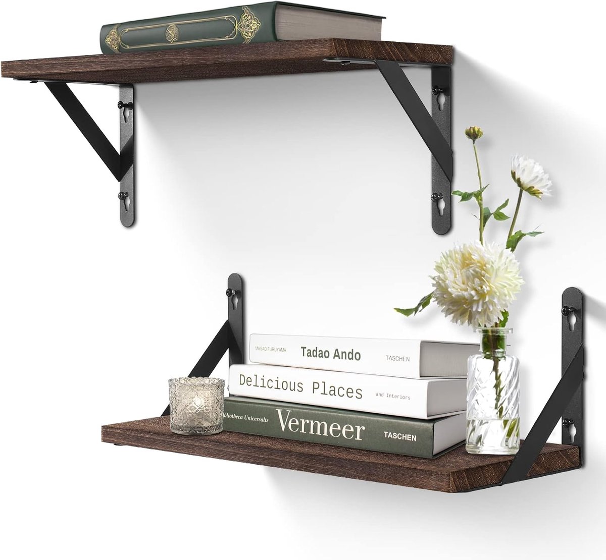 Zwevend rek, rustiek wandrek, vintage, 42 cm, set van 2 voor slaapkamer, woonkamer, keuken, kantoor, badkamer, vintage bruin