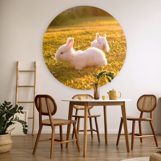 WallCircle - Wall Circle - Wall Circle Indoor - Lapins - Bébé - Wit - 140x140 cm - Décoration murale - Peintures Ronds