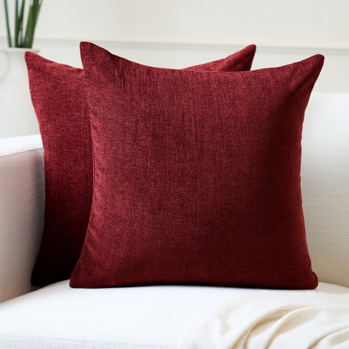 Homes Chenille Throw Pillow Covers 2 stuks Set - Kastanjebruin - 40 x 40 cm Textured Solid Colour, Soft & Smooth, Square Accent Decorative Cushion voor Couch, Sofa, Chair, Bed & Floor