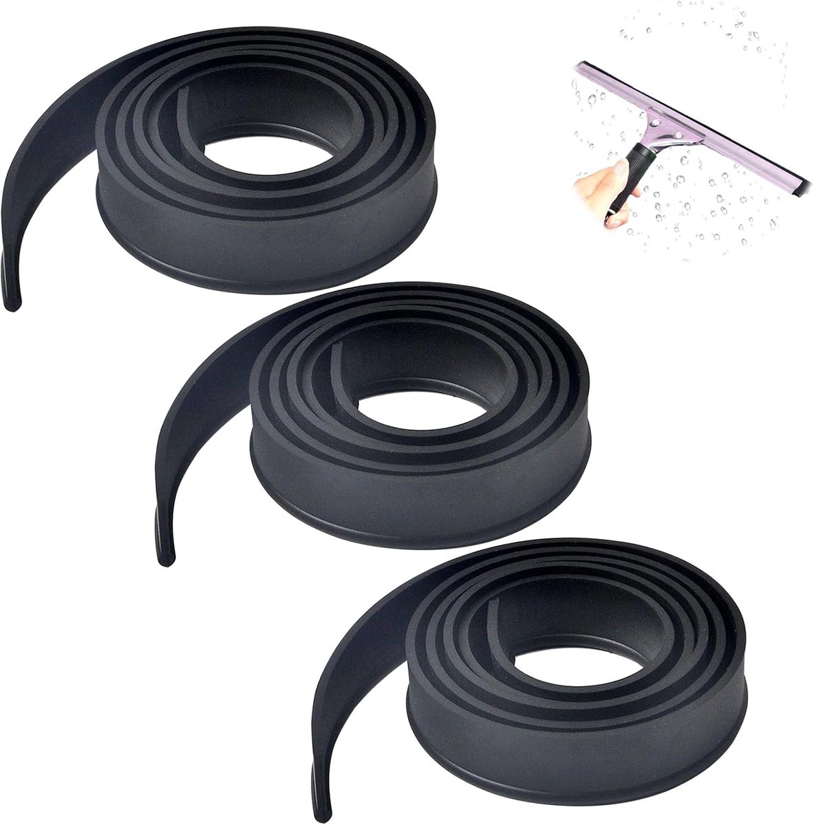 3 stuks vervangende rubberen lip op maat te snijden, 105 cm, dubbelzijdige trekker, rubber