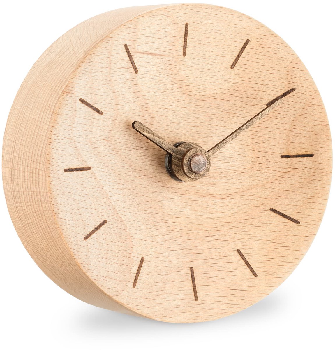 Klok - 11 cm Diameter Houten Analoge Klok voor Plank, Tafel, Kantoor - Niet-tikkende Klok Op Batterijen - Lichtbruin